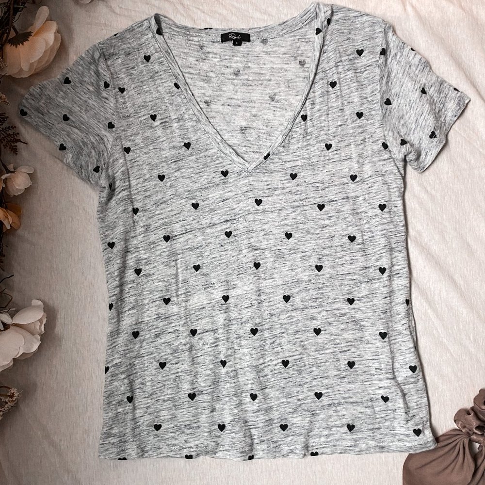Rails Grey Linen Heart V Neck Tee